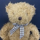 Vintage Dakin Brown Teddy Bear Plush Shaggy Gingham Check Bow 13  Stuffed Animal