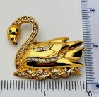 Vintage 1990s Swan Gold Tone 56 Crystal Pin Brooch