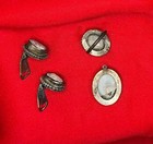 Antique Deco 800 Silver Mother Of Pearl Cameo  Ring  Pendant   Earrings