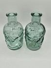 Vintage Canadian Pressed Glass Decanter Fruit Design Aqua Blue 7 5    Set Of 2