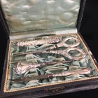 Antique Sewing Set Scissors Europe 20th Century Metal Silver Plating Native Box