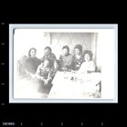 Old Vintage Photo Women Boy And Girl Sitting Around Table Snapshot