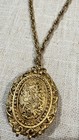 Vintage Cameo Empty Solid Perfume Holder Locket Ornate Gold Tone 24    Necklace