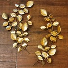 2 Vintage Mcm Gold   Brass Tone Metal Leaves Wall Decor Pair