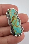 Vtg Navajo Sterling Silver Royston Turquoise Stamped Pin Brooch Pendant 1 5 8 