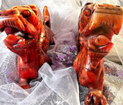 Fine Chinese Hand-carved 9  Foo Dog Dragon Serpent Soapstone Red