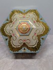 Vintage Octagon Floral Metal Tin W  Hinged Lid 7 75 