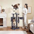57    Tall Multi Level Cat Tree With Basket   Condo   Scratching Post  Dark Gray