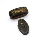 Copper Japan Antique Sea Wave Dragon Fuchi Kashira Authentic Sword Vintage