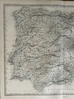 1876 Spain   Portugal Large Hand Coloured Original Antique Map By Johnston