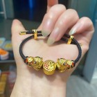 Gold Plated Pi Xiu Lion Bracelet Luck Charm Beaded Jewelry Gift