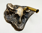 Vintage Skull Cactus Desk Pen Holder Metal 1980s