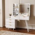 Lighted Mirror Vanity Desk With Power Outlet  Makeup Vanity Table W 5 Drawer