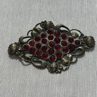 Antique Brass And Czech Glass Stone  Brooch 3 Inches