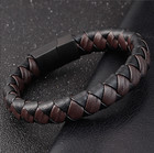 Men Boy Black And Brown Braided Genuine Leather Bracelet Wrist Bangle 7-9 