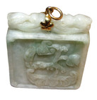 Vintage Chinese Carved Jade Plaque Pendant Plum Blossom  Amulet 14k Gold 1 75 