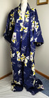 Japanese Style Kimono Cotton Yukata Blue Floral Dragonfly No Belt 63  Long
