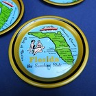 Vintage Set Of  5  Map Of Florida The Sunshine State 3 5  Aluminum Coasters
