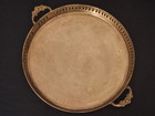Vintage Brass Round Gallery Tray Floral Handles Pierced Reticulated Rim - 12 
