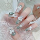 Hkanlre 3d Press On Nails Medium Fake Coffin Nails Tips Full Cover Light Green