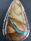 Vtg Signed Gary Spencer Navajo Sterling Silver Royston Ribbon Turquoise Pendant
