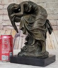 Hand Made Detailed Solid Bronze Semi Nude Goddess On Rock Sculpture Decor