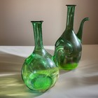 Vintage 1960s Italian Mouth Blown Green Glass Wine Chillers Decanters  Set Of 2