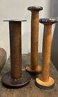 3 Tall Antique Wooden Spools 