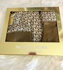 Set Michael Kors Logo Scarf Hat Gloves Boxed Gift Set Camel cream In Gold Box