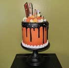 Ghoulish Orange Halloween Faux Cake W  Monster Cookies   Candies Tabletop Decor