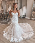 Mermaid Strapless Wedding Dresses With Court Train Lace Appliques Bridal Gowns