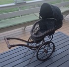 Antique Victorian Doll Carriage Wicker Wood Iron Buggy Stroller C  1900