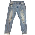 Unbranded Light Wash Distressed Ripped Raw Hem Jeans Xl High Rise Light Blue