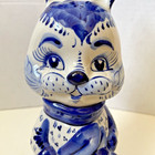 Vintage Gzhel Handmade Porcelain Rabbit Hand Painted Made In Russia 10in Tall