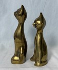 Solid Brass Pair Of Vintage Cat Figurines Sculptures Mcm