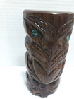 Vintage Carved Wooden Tiki Statue Paua Shell Eyes Signed   Dated 6 25  Tall