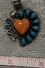 Orange Spiny Oyster Turquoise And Sterling Sliver Heart Arrow Pendant