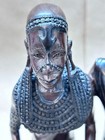 Signed African Tribal Sculpture Couple    Maasai Style Hand Carved Wood Figurine