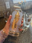Vintage Libbey Golden Foliage Frosted Glass Tumbler Set 7 Glasses With Caddy