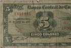 Costa Rica  5  Colones  21 Julio 1954 Series A Ungraded As Shown Abnc