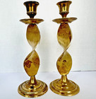Set Of Vintage Twisted Swirl Solid Brass Candlestick Holders  India 8   17 2 Oz