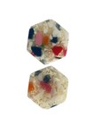Pair Two Vintage Acrylic Confetti Plastic Buttons 6 Sided