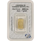 1 Gram Gold Bar - Sunshine Minting -  9999 Fine In Sealed Assay