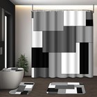 Grey Geometric Shower Curtain Set With Toilet Lid Cover And Non-slip Rugs For   
