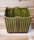Vintage Mcm Mcoy Pottery Usa Green Ribbed Square Planter pot