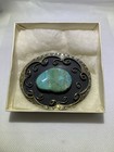 Vintage Belt Buckle Turquoise Stone Silver Tone Polished Handcrafted 3    Length