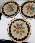Vintage Hand Hooked Round Floral Chair Pads 14 Inch Set Of 3