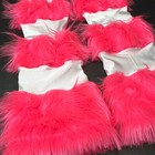 Pink Fur Leg Warmers White Striped Pants Fuzzy Fluffies Knee Socks Rave Costume