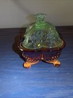 Fenton Purple Iridescent Carnival Glass Rose Footed Candy Trinket Dish Uv Glow
