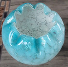 Vintage Blue Fade Spatter Spangle Silver Mica Art Glass Rose Bowl Vase